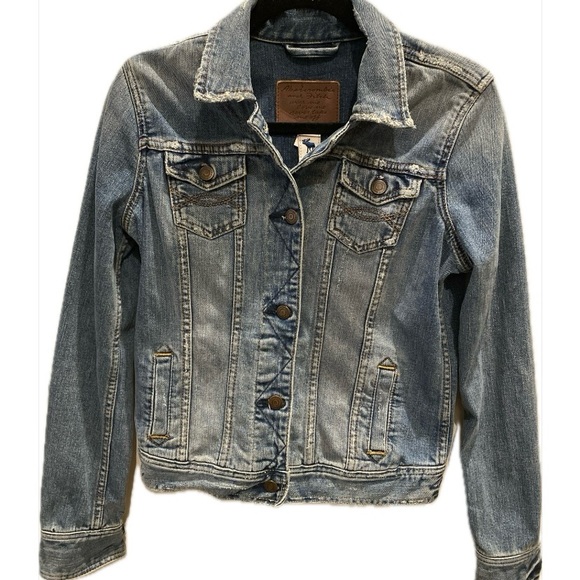 Abercrombie & Fitch Med Denim Distressed Denim Jean Jacket Y2K Cropped - Picture 1 of 9